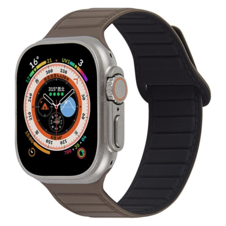Two-tone silicone watch band, dark brown and black loop magnetic style for Apple Watch.