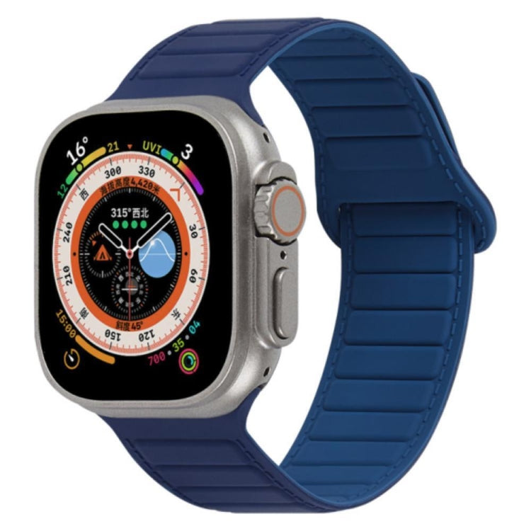 Magnetic silicone watch band in navy blue with ridged link design and clasp loop