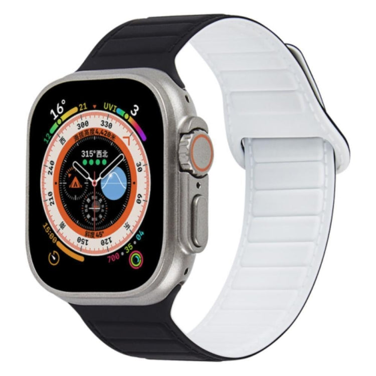 Magnetic silicone watch band with black and white two-tone ridged link design
