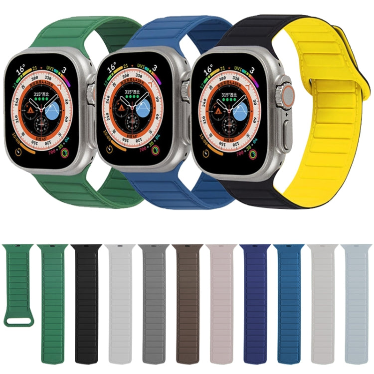 Magnetic loop silicone watch band set in green, blue, black, and yellow