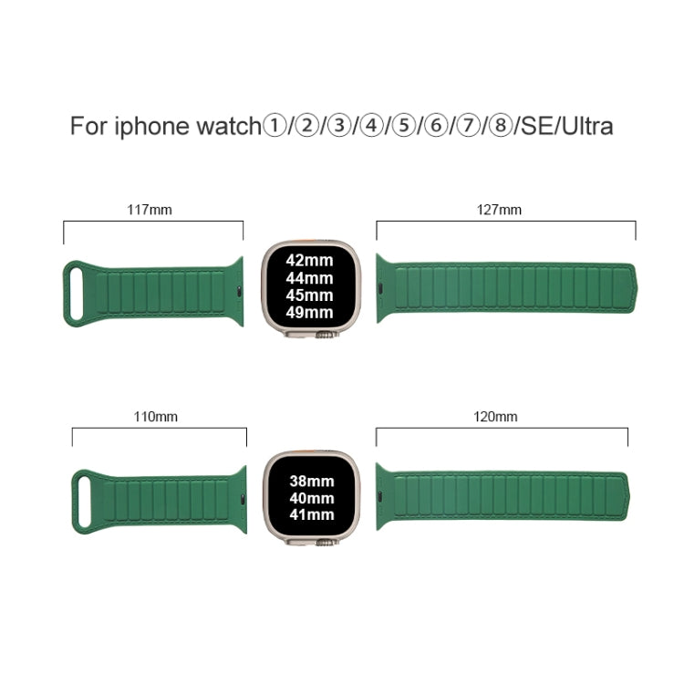 Magnetic loop silicone watch band, green strap with size length guides