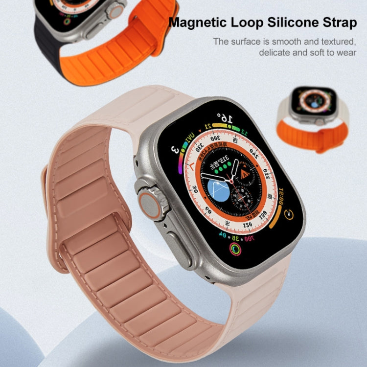 Magnetic loop silicone watch band, pink strap with ridged texture
