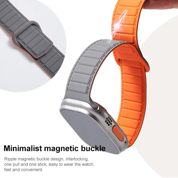 Magnetic loop silicone watch band with minimalist magnetic buckle, orange and gray