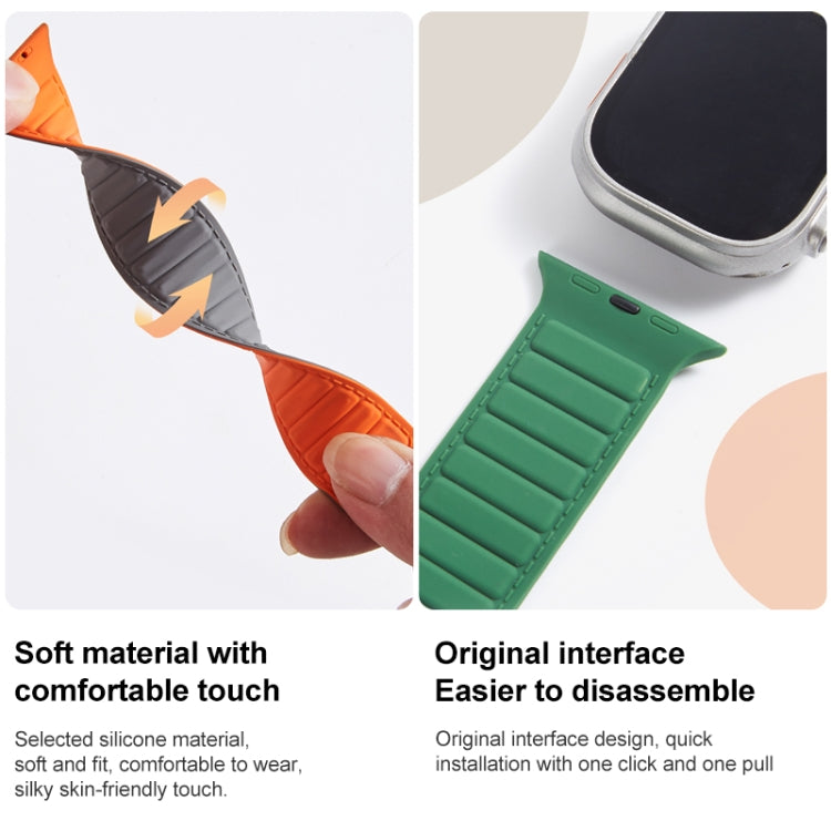 Silicone magnetic watch band in green and orange, ridged strap pieces
