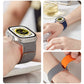 Silicone magnetic watch band on smartwatch, gray strap with orange accents
