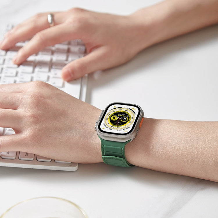 Silicone magnetic watch band in green on wrist