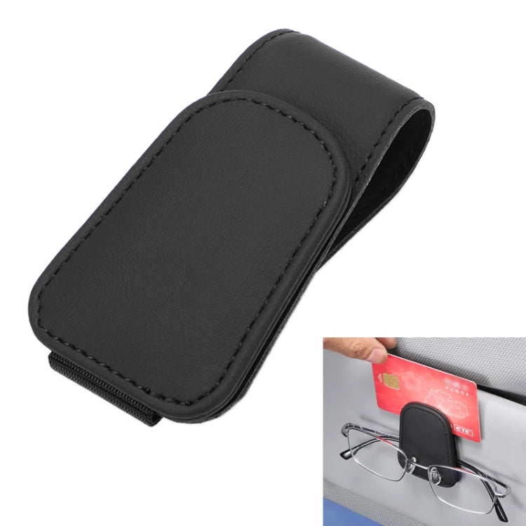 Car sun visor eyeglasses holder, black faux-leather card clip storage rack