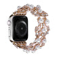 Rose gold four-leaf bead metal watch band with pearl-like beads and rhinestone accents