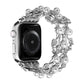 Four-leaf bead metal watch band with crystal detailing and round beads, silver tone