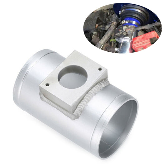 Aluminum intake adapter with sensor mounting plate and hose connector, silver finish