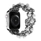 Four-leaf beaded metal watch band with silver-tone pearl beads and rhinestone accents