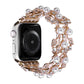 Four-leaf beaded metal watch band in rose gold with pearl beads on smartwatch