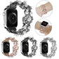 Metal bead watch band with pearl-like beads and crystal accents shown in multiple tones.