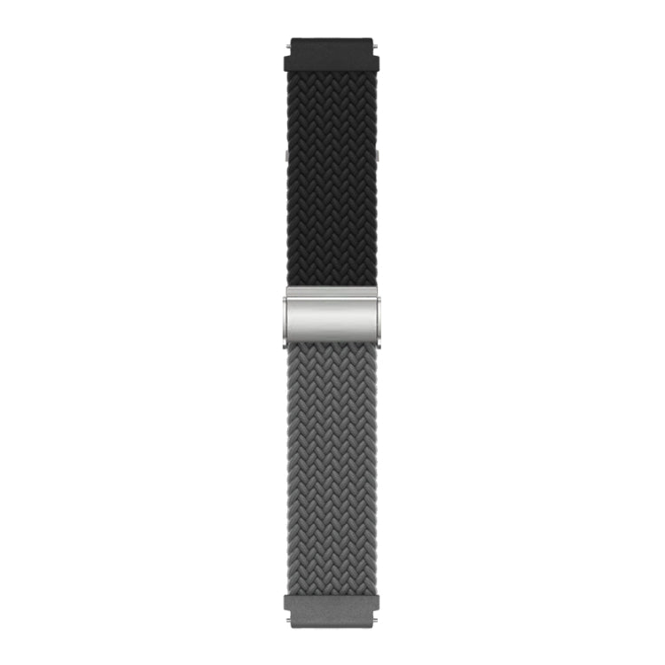 Braided nylon watch band with buckle, dark gray zigzag weave and silver clasp