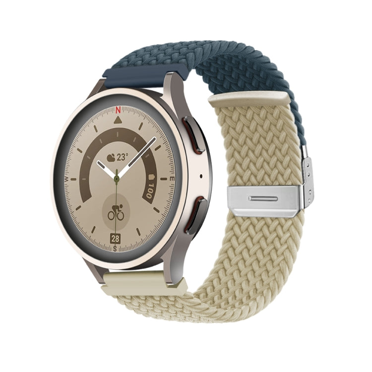 Braided nylon watch band with buckle, dark blue woven strap with silver clasp