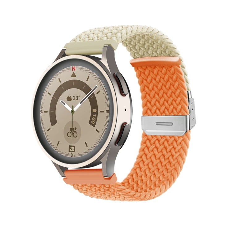 Braided nylon watch band with buckle, orange woven strap with silver clasp