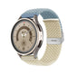 Blue and cream braided nylon watch band with buckle clasp and metal keeper