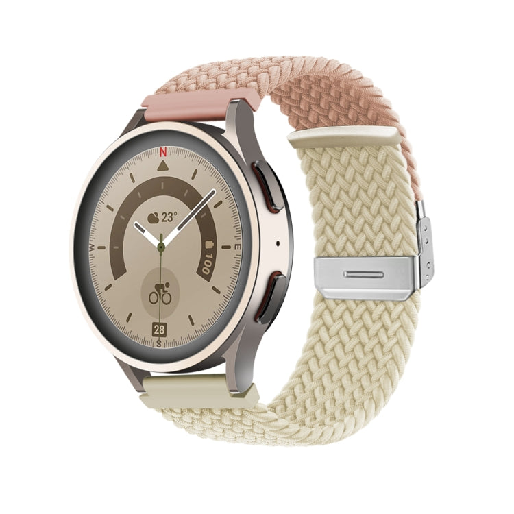 Braided nylon watch band with buckle, cream-beige woven strap and silver clasp