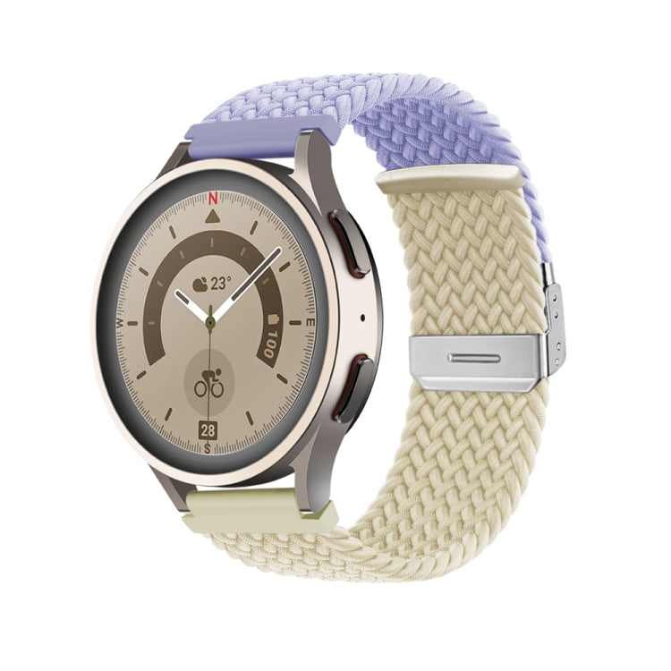 Braided nylon watch band with buckle, light lavender woven strap and silver buckle