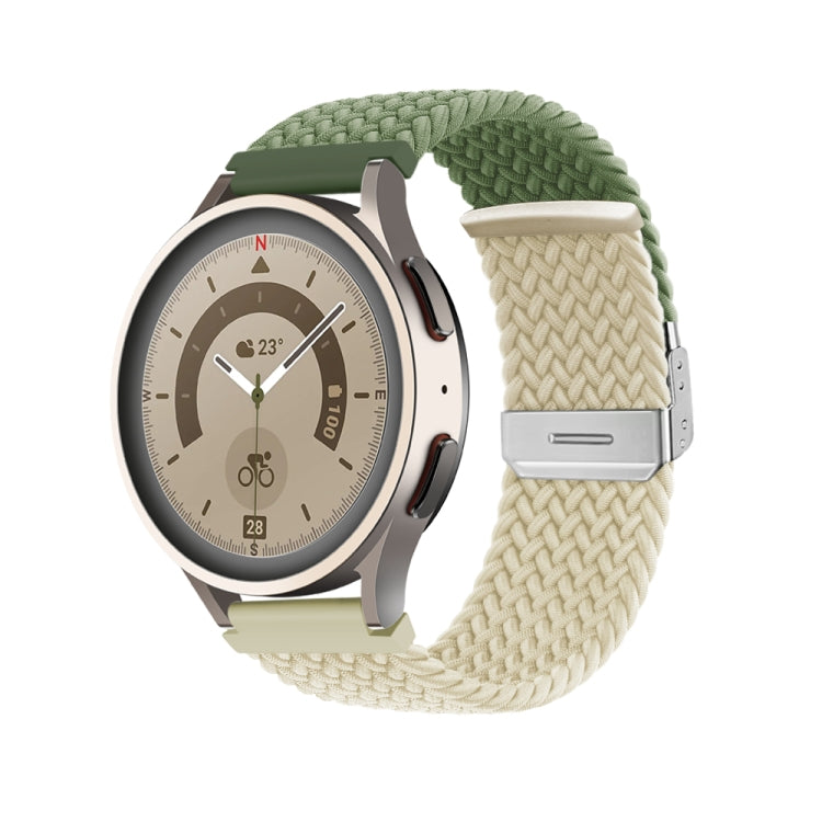 Braided nylon watch band with buckle, green braided strap and silver buckle