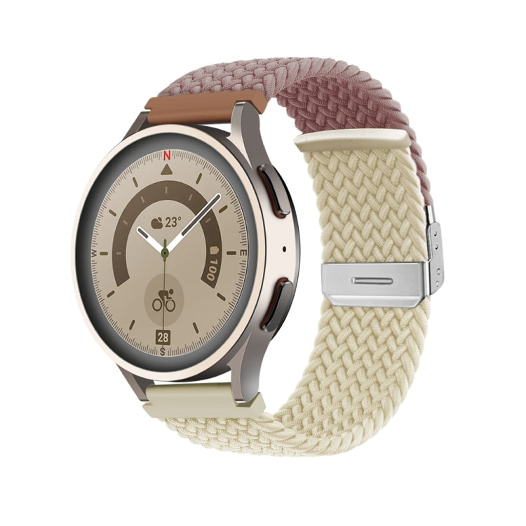 Rose brown braided nylon watch band with buckle clasp and metal keeper