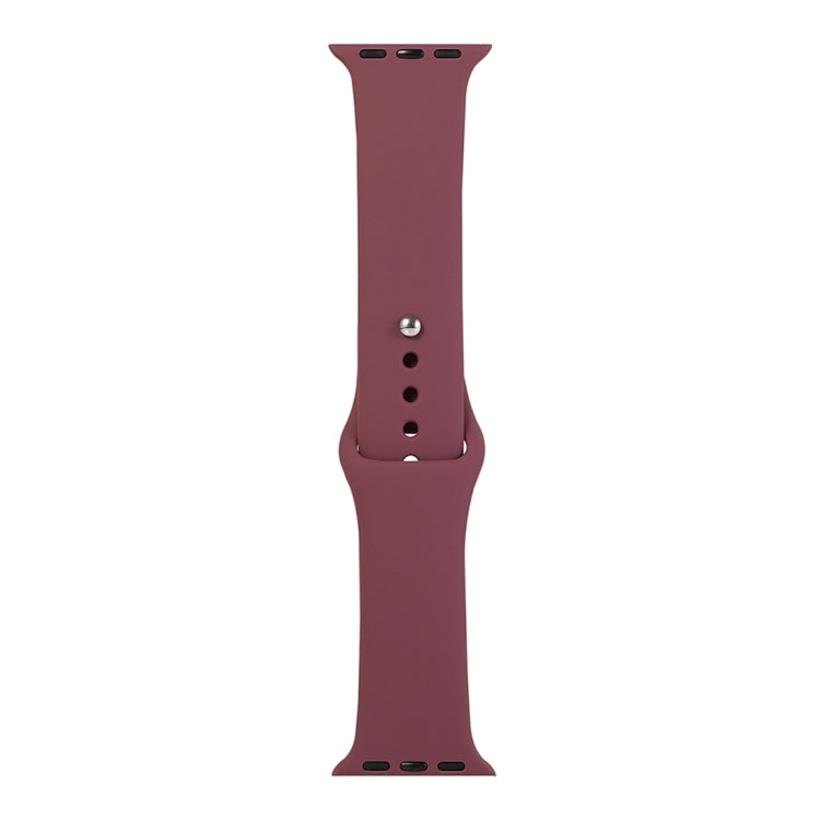 Burgundy silicone watch strap long section with silver pin and adjustment holes