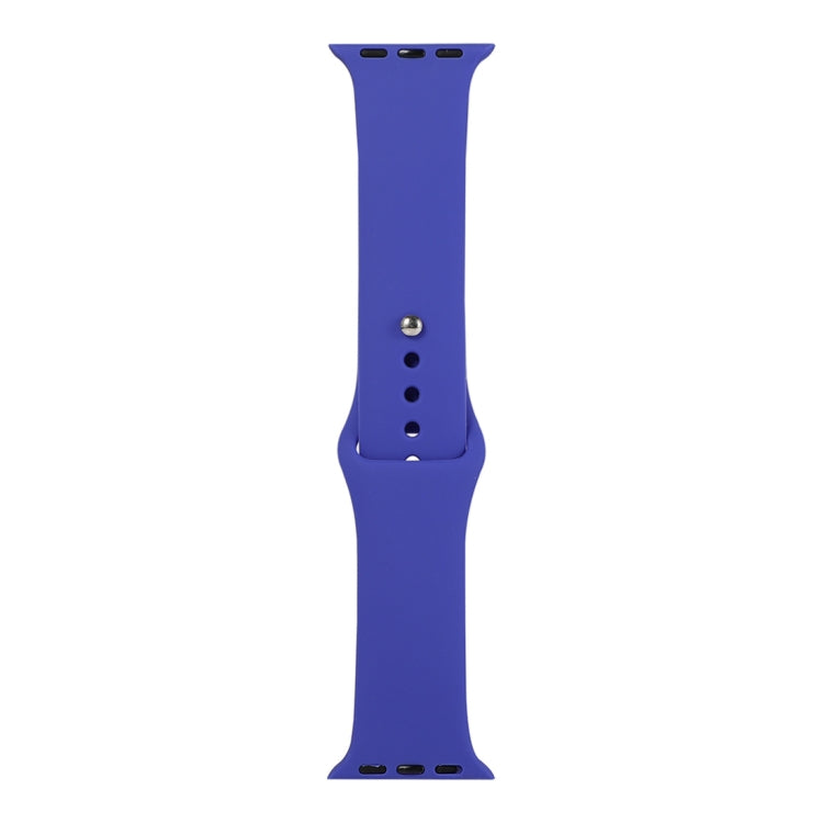 Blue silicone watch replacement strap long section with pin holes and metal buckle tabs