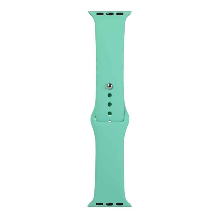 Mint green silicone watch replacement strap long section with pin holes and metal buckle tabs