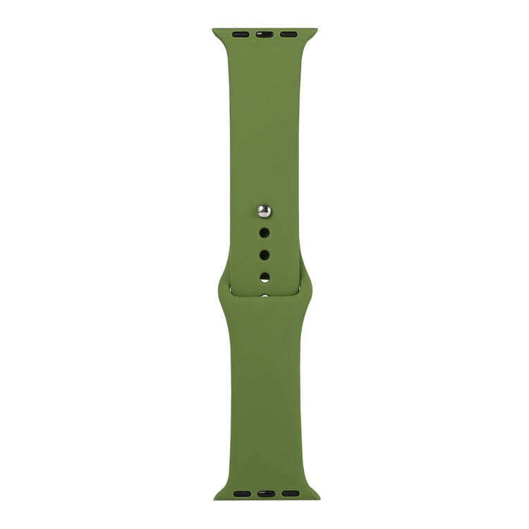 Olive green silicone watch replacement strap long section with pin holes and metal buckle tabs