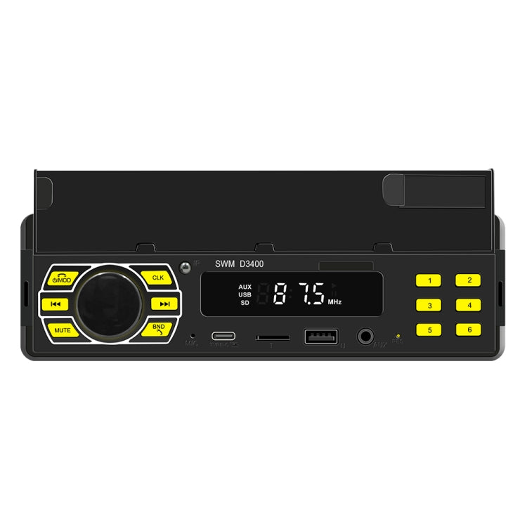Car Bluetooth MP3 player head unit, front view with display and numbered preset keys