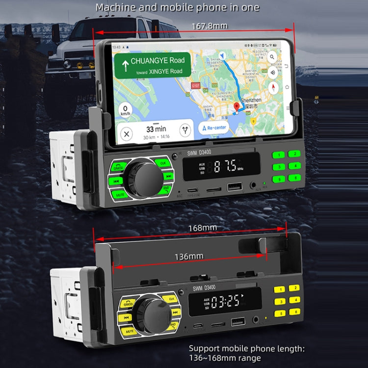 Car Bluetooth MP3 player installed in dashboard, front display and preset buttons