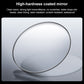 Quartz watch crystal close-up, round clear glass with thin metal bezel