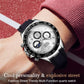 Men's multifunction sports chronograph quartz watch, black bezel, white dial, black silicone strap