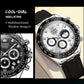 Men's multifunction sports chronograph quartz watch, close-up white dial, black silicone strap