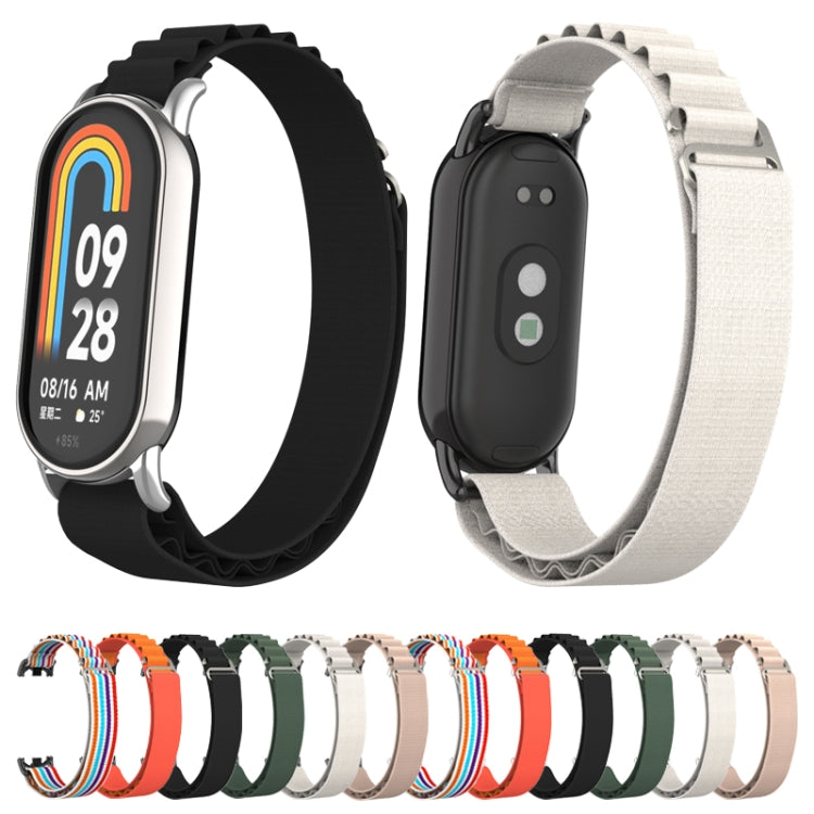 Two-tone set of metal plug nylon loop watch bands: black and light gray
