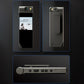 Mini camera recorder pen shown front, back, and side views in dark gray