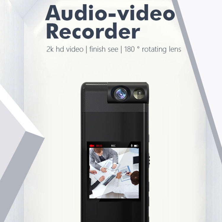 iDV portable mini audio-video recorder, front view with lit LCD screen