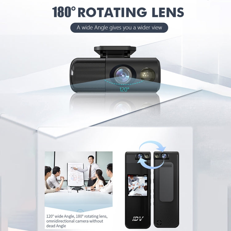 iDV mini recorder with 180° rotating lens housing and front lens view