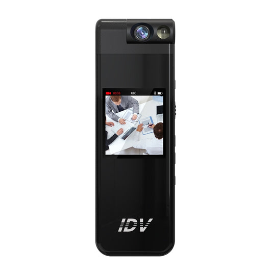 iDV portable mini audio-video recorder with front display and dual-lens top