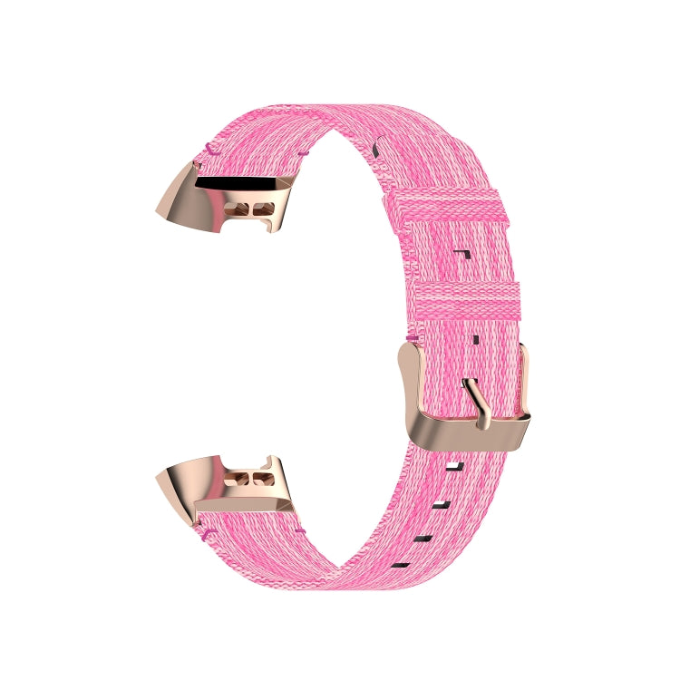 For Fitbit Charge 4 / Charge 3 / Charge 3 SE Stainless Steel Head Grain Nylon Denim Replacement Strap Watchband