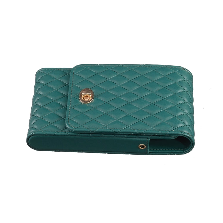 Teal quilted PU phone wallet with front flap and gold-tone clasp, snap closure