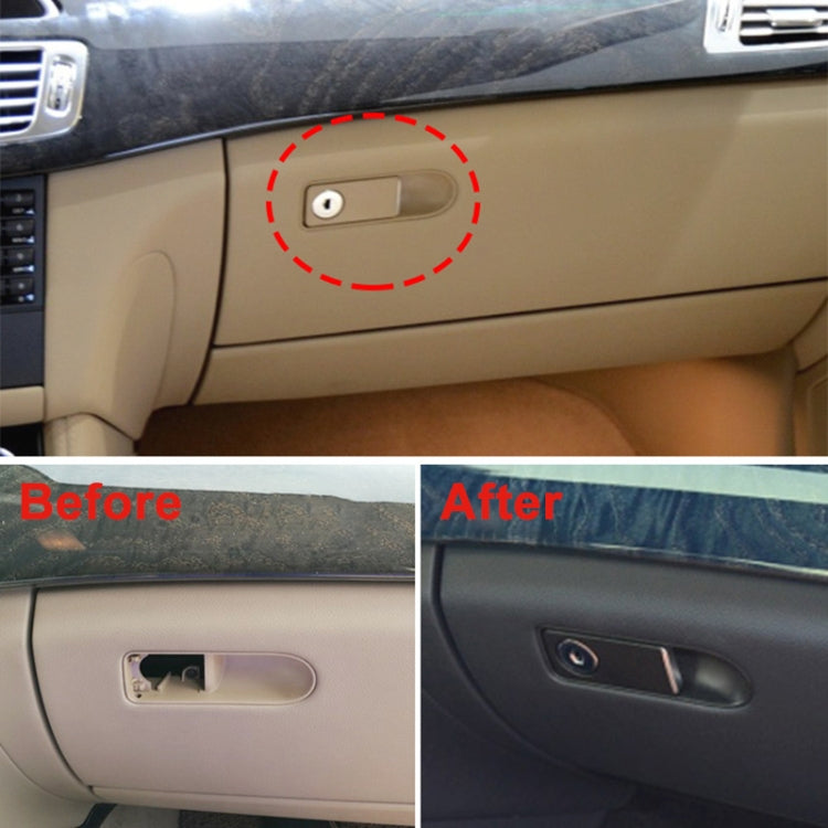 Glove box handle switch installed on car dashboard panel with oval button