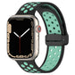 Teal silicone watch band with magnetic buckle, perforated sport-style holes.