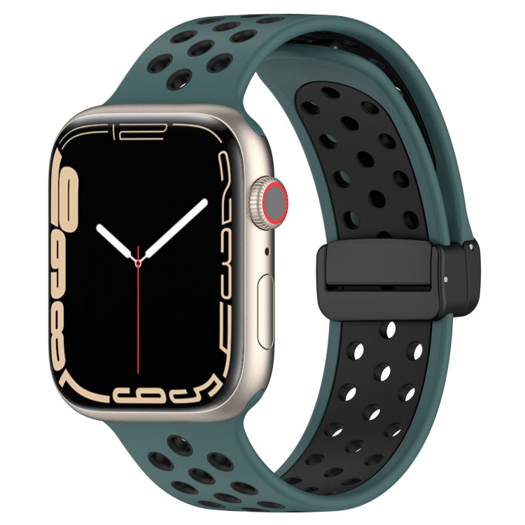 Magnetic buckle silicone watch band with teal dotted holes and black clasp