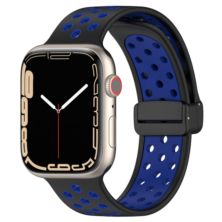 Magnetic buckle silicone watch band with blue dotted pattern and black clasp