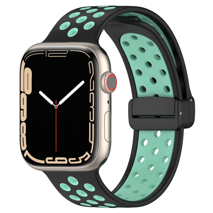 Magnetic buckle silicone watch band with mint dotted design and black clasp