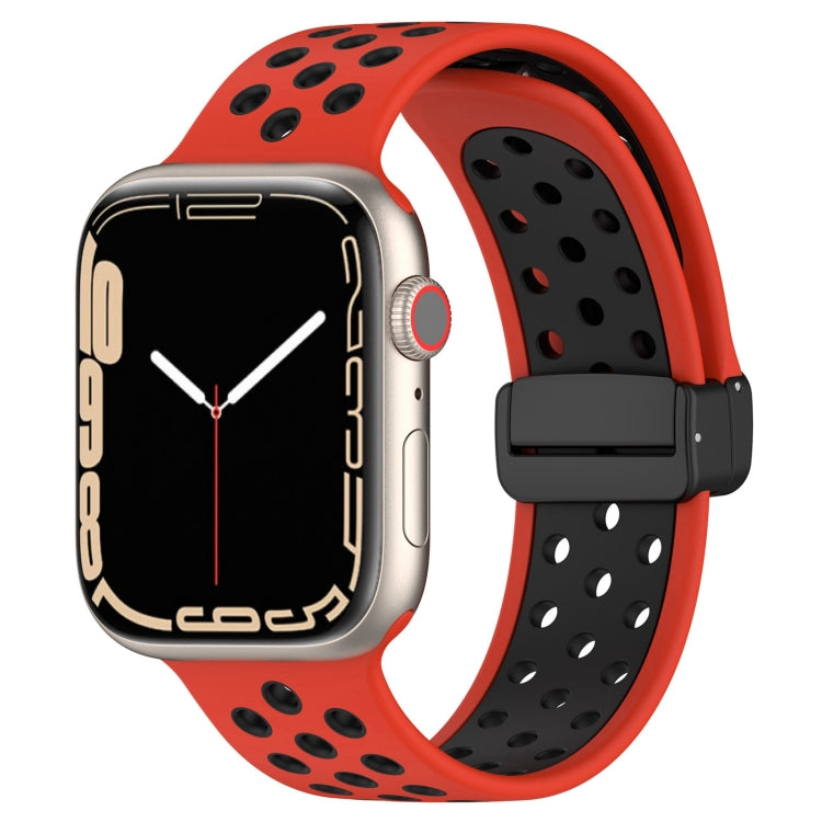 Magnetic buckle silicone watch band with orange red dotted pattern and black clasp