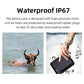 Waterproof IP67 GPS tracker with black case, shown with water splash protection
