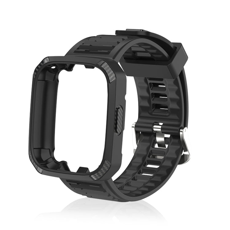 Black silicone watch band with carbon-fiber texture and integrated case frame