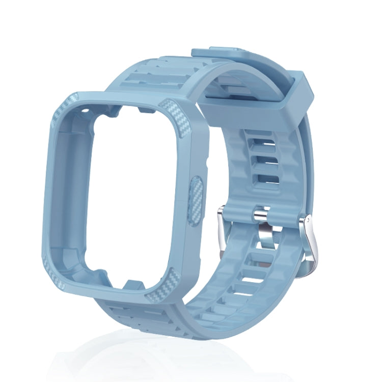 Light blue silicone watch band with carbon-fiber texture and integrated case frame